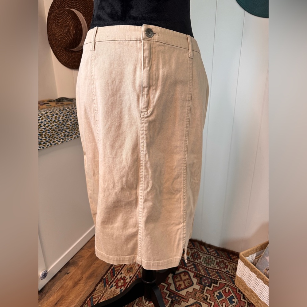 VTG DUCK HEAD FRONT SLIT Tan WASH STRETCH DENIM MAXI SKIRT WOMENS SIZE 8